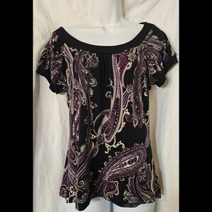 Van Heusen Black and Purple Paisley Blouse- Med
